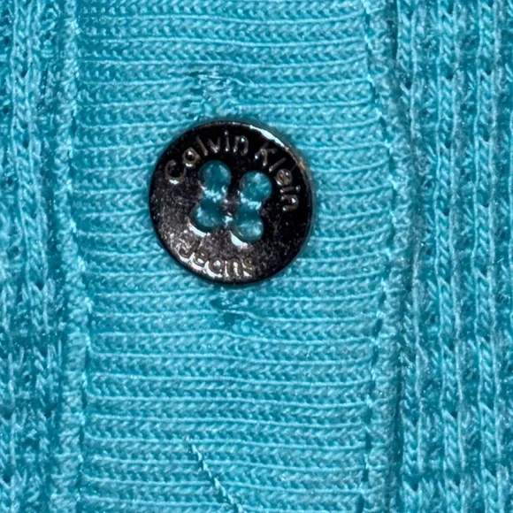 NWT Calvin Klein Jeans Turquoise Button up Crop Top - Picture 3 of 8